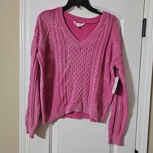 NWT No Boundaries  Pink V-Neck Cable Knit Sweater